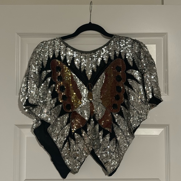 Vintage sequin butterfly party top - Picture 2 of 5